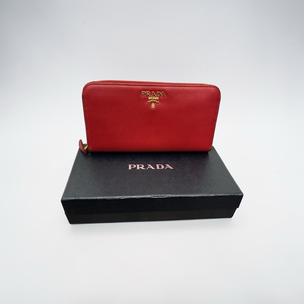 Prada Saffiano Leather Zip Around Wallet – Red